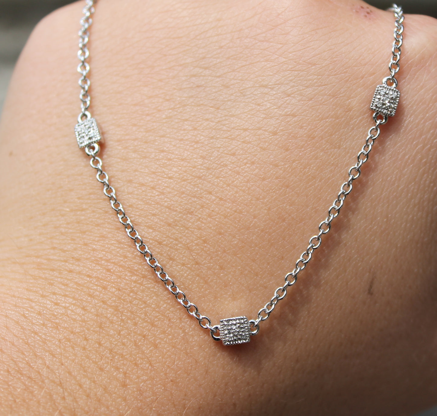 Silver Diamond Stations Necklace