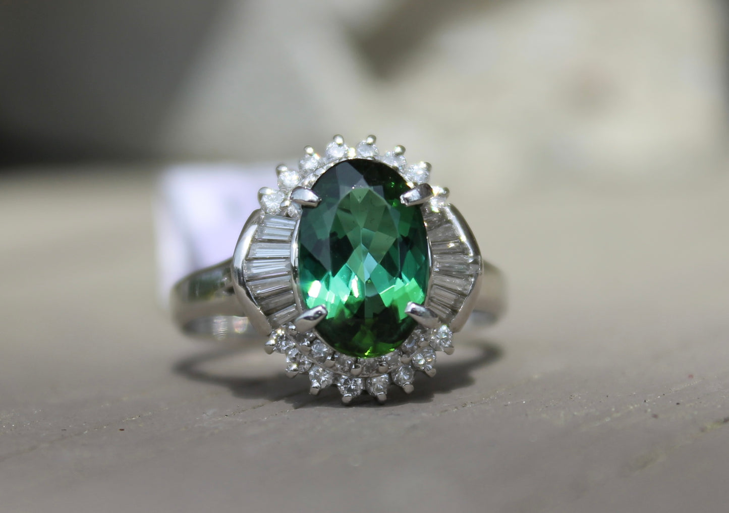 Platinum Green Tourmaline & Diamond Ring