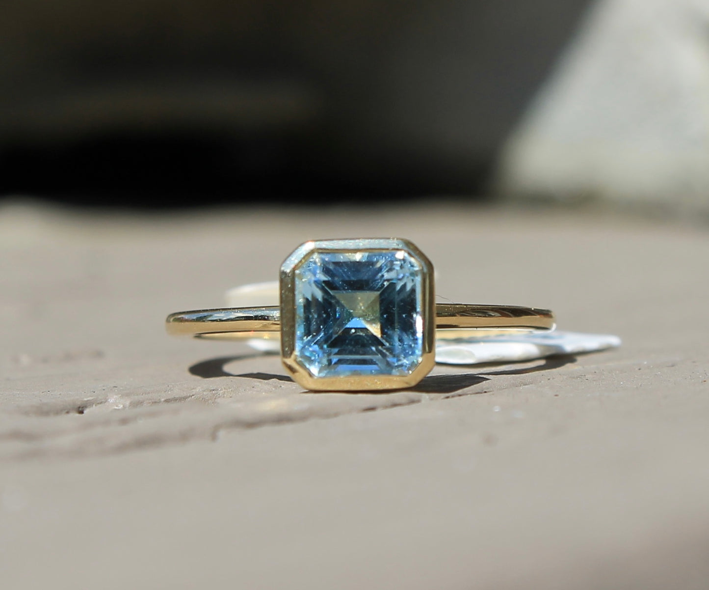 14kyg Asscher Cut Blue Topaz Ring