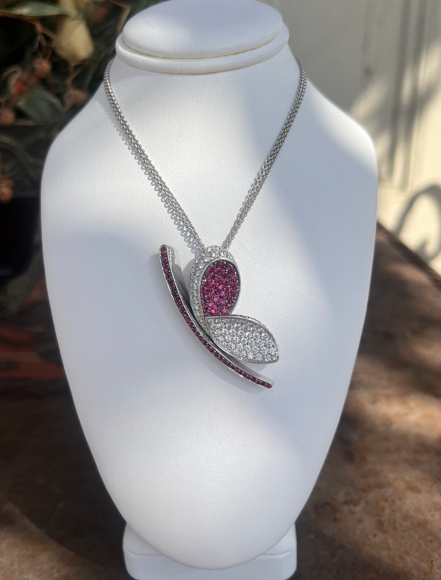 18kwg Fine Crivelli Butterfly Necklace 1.40ctw Ruby 1.60ctw Dia