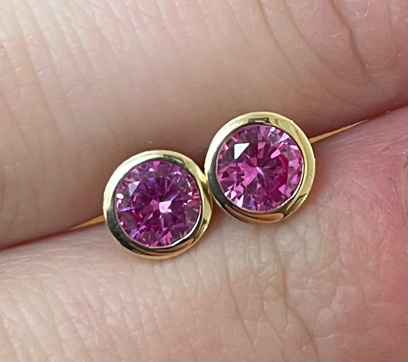 Earrings Pink Corundum 14ky Bezel