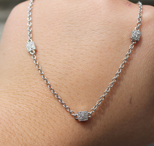 Silver Diamond Stations Necklace