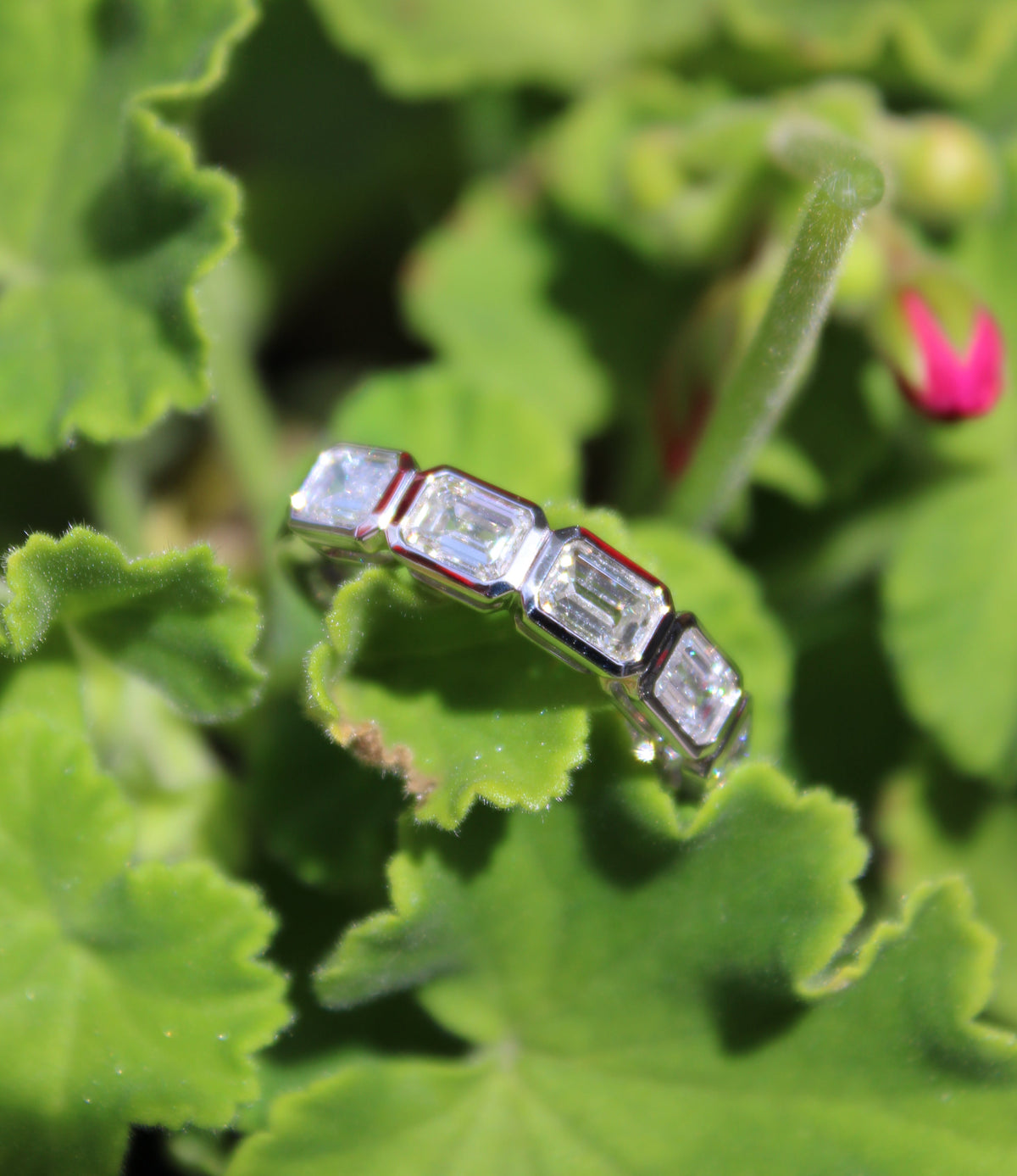 18kwg 2.05ctw Emerald Cut Diamond Bezel Band