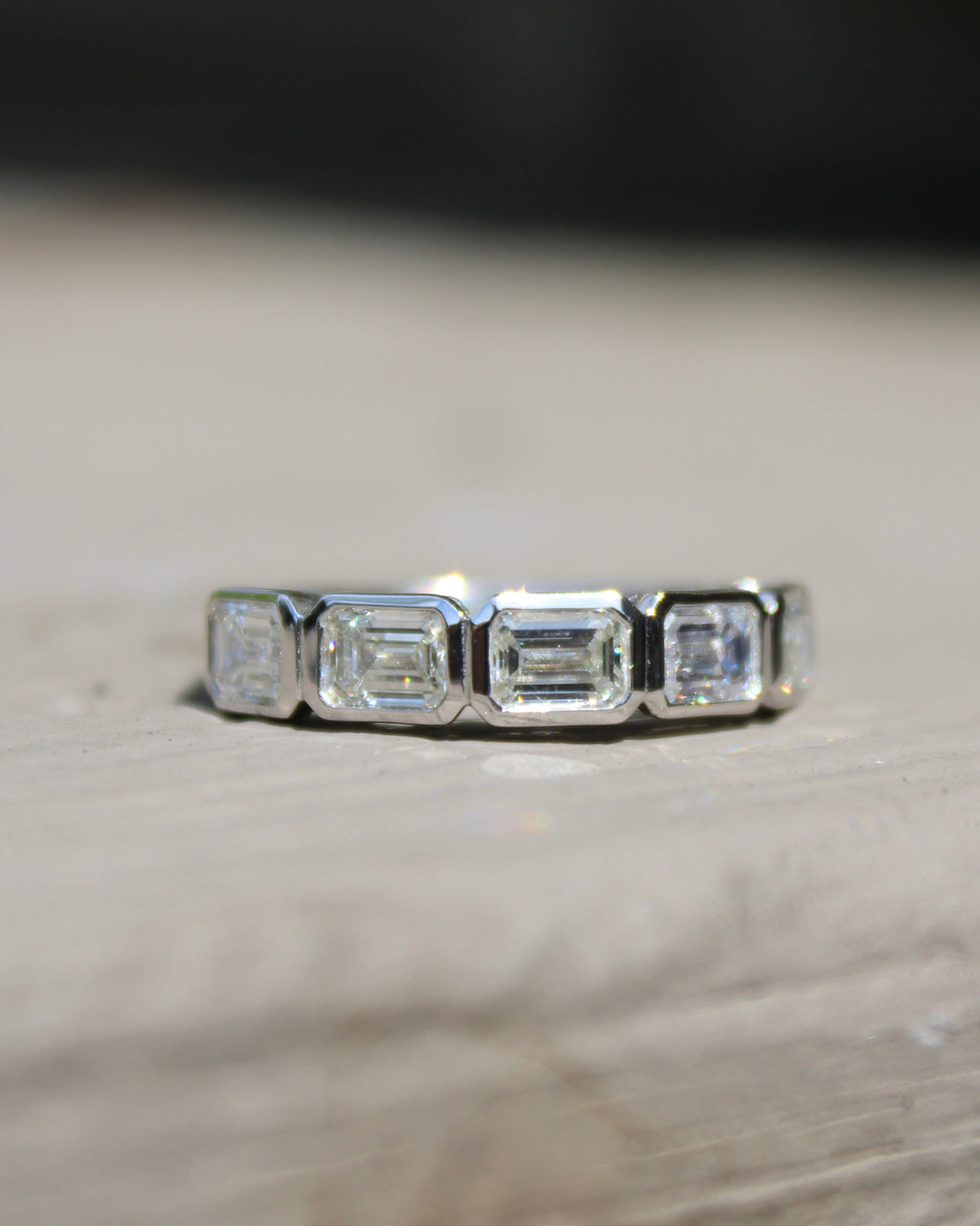 18kwg 2.05ctw Emerald Cut Diamond Bezel Band