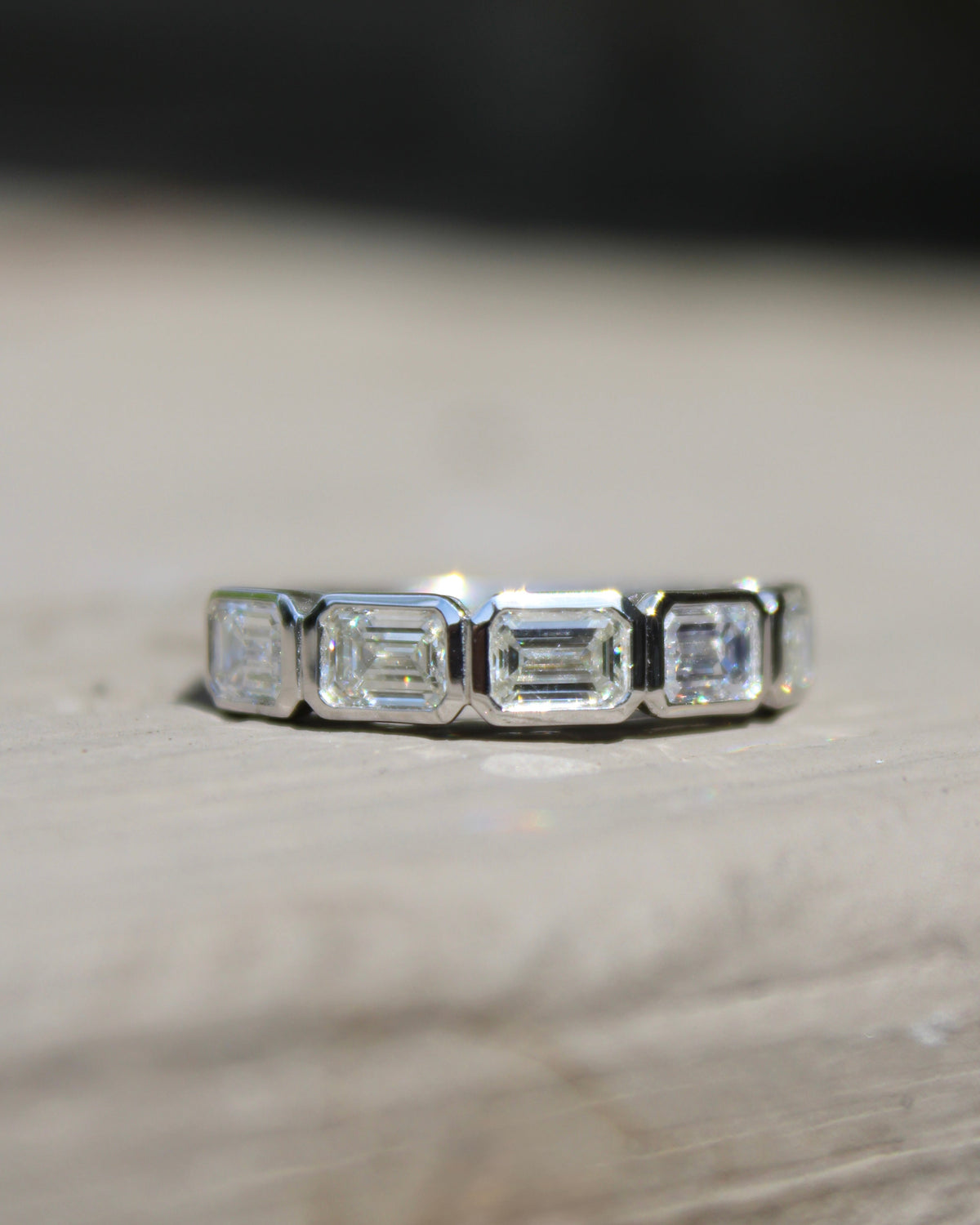 18kwg 2.05ctw Emerald Cut Diamond Bezel Band