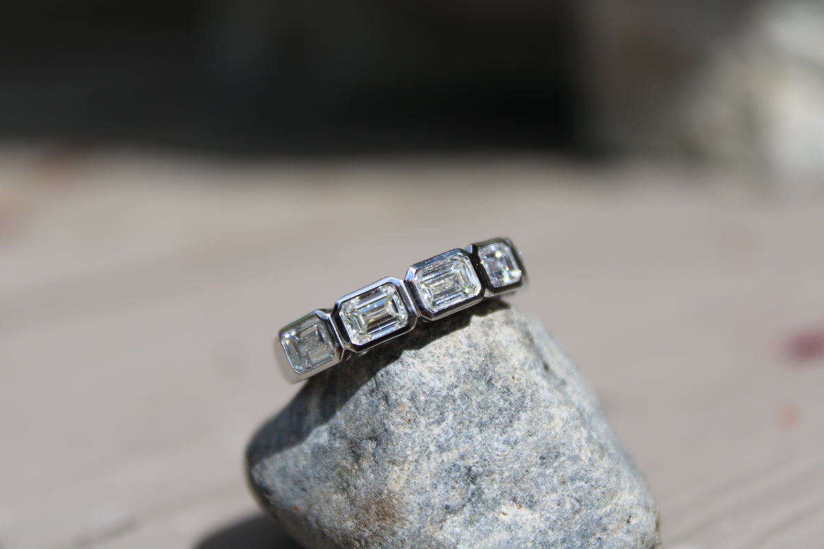 18kwg 2.05ctw Emerald Cut Diamond Bezel Band
