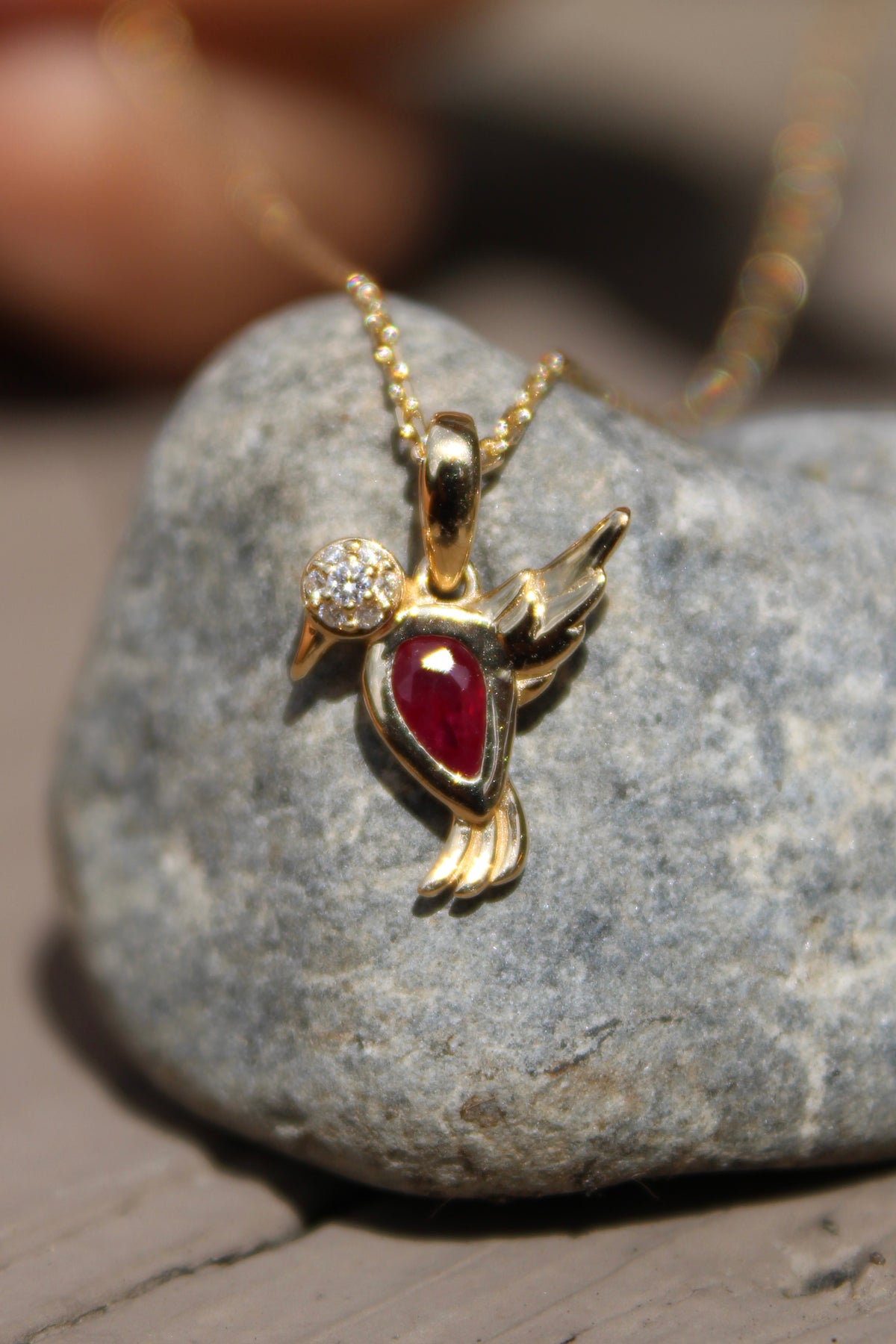 14kyg Ruby & Diamond Bird Pendant