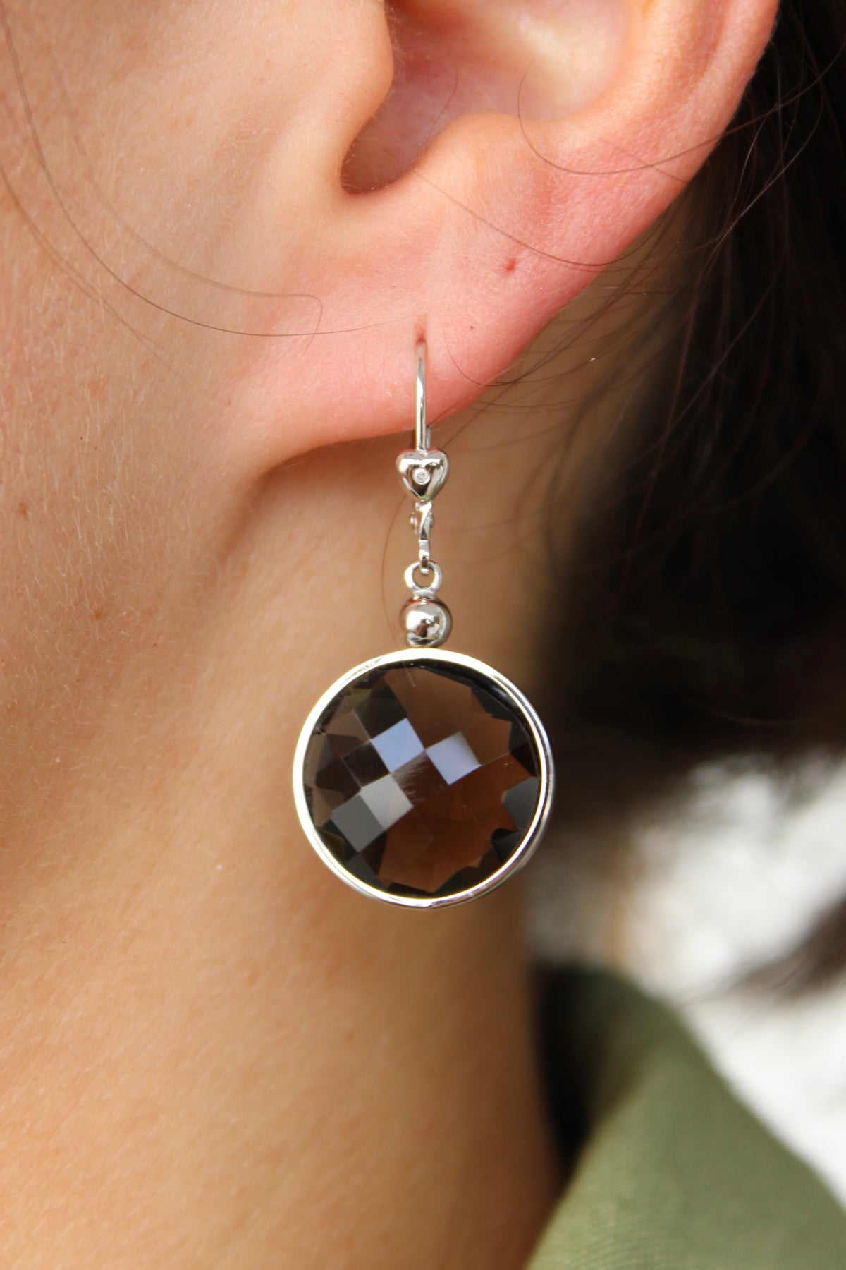 14kwg Smokey Quartz & Diamond Dangle Earrings