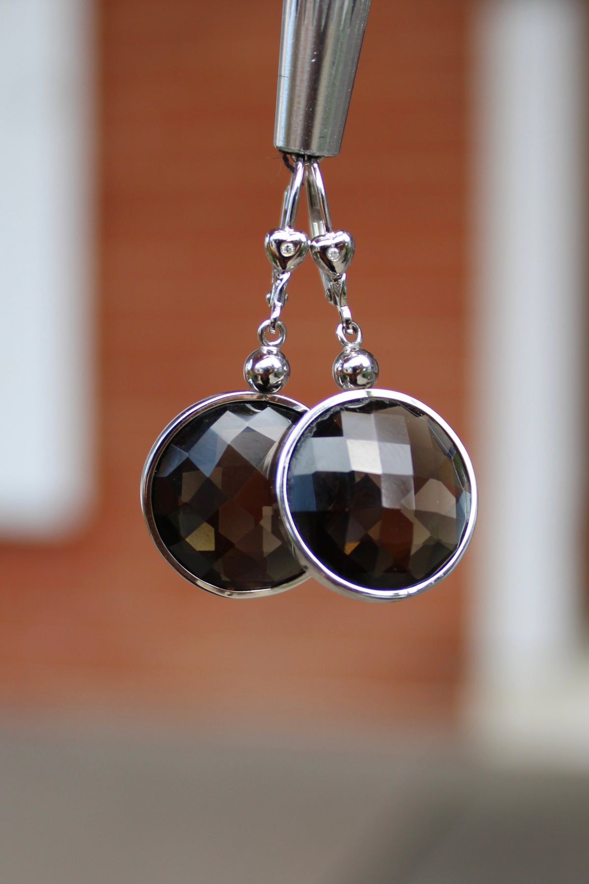 14kwg Smokey Quartz & Diamond Dangle Earrings