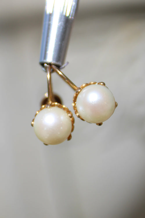 10ky Akoya Cultured Pearl Screw On Earrings