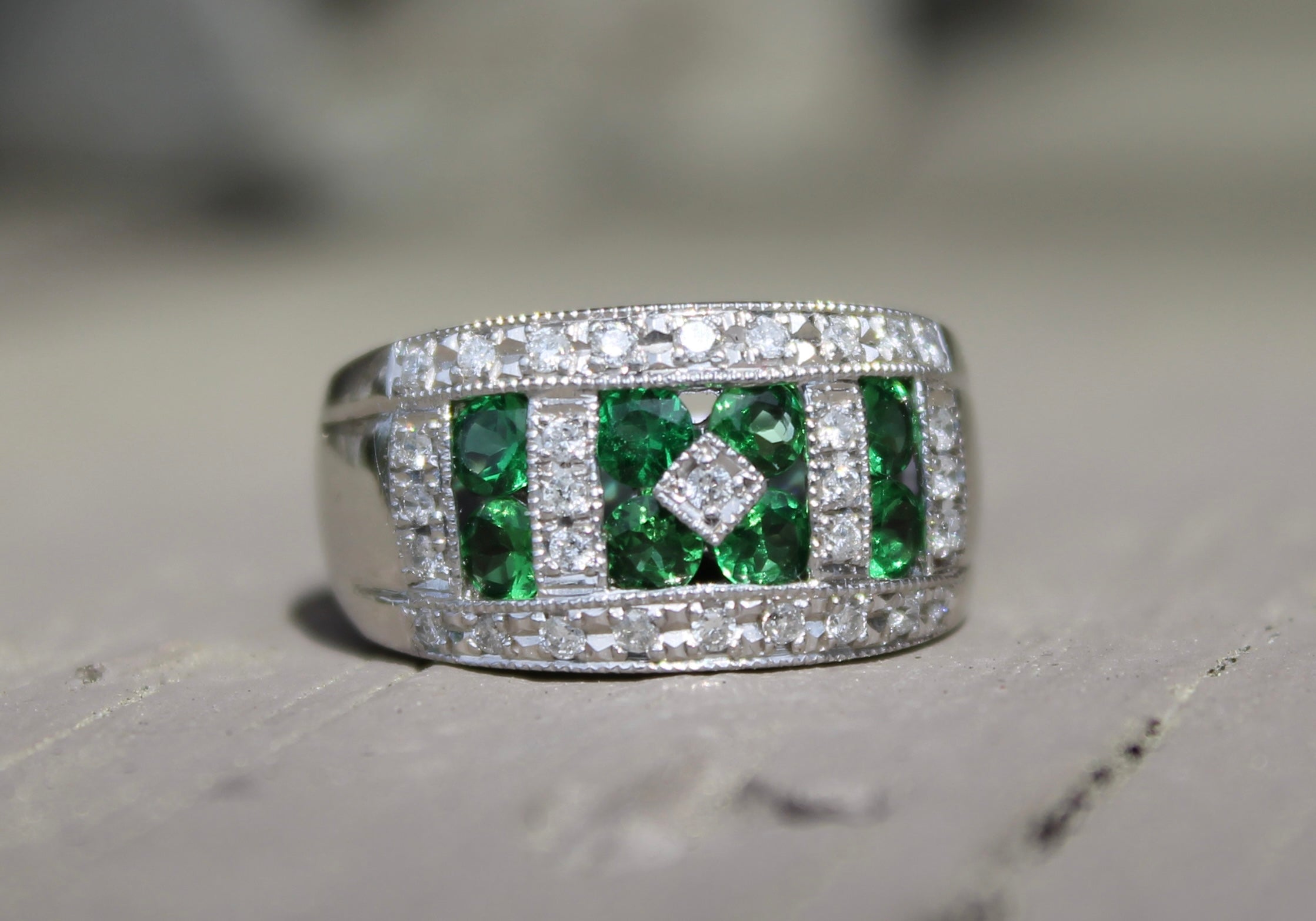 Platinum Tsavorite & Diamond Band