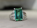 Platinum Blue Green Tourmaline & Diamond Ring