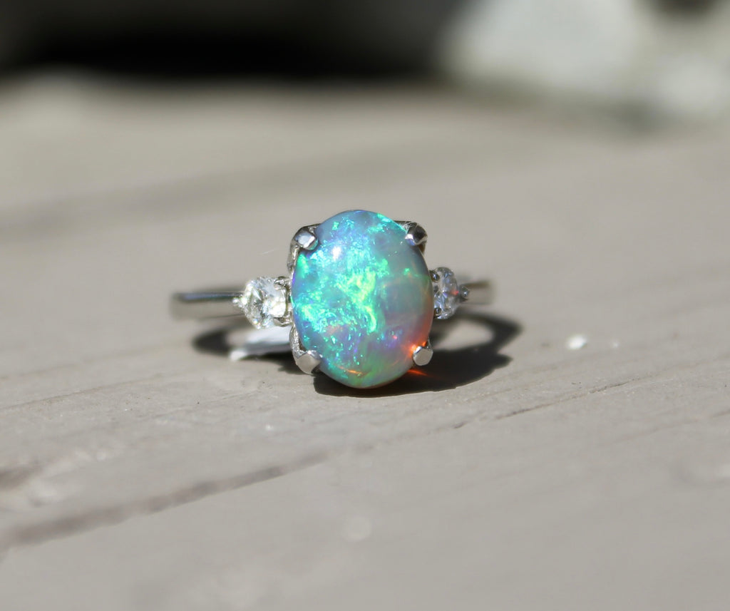 Platinum Black Opal & Diamond Ring
