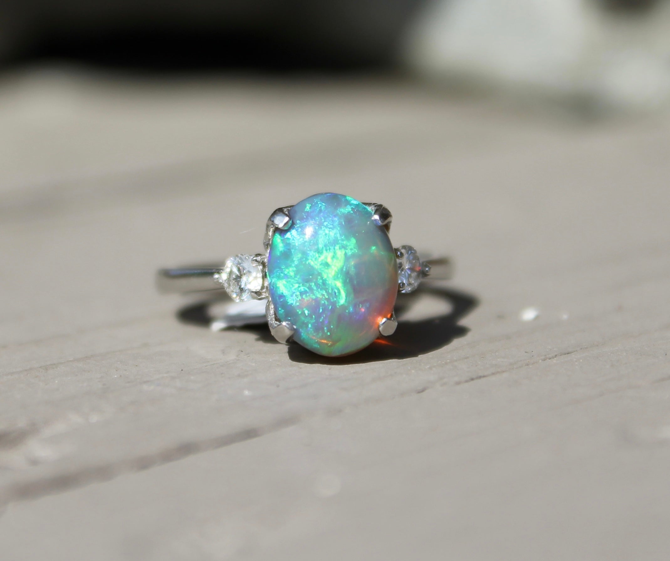Platinum Black Opal & Diamond Ring