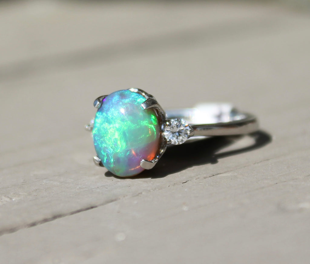 Platinum Black Opal & Diamond Ring