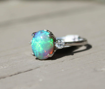 Platinum Black Opal & Diamond Ring