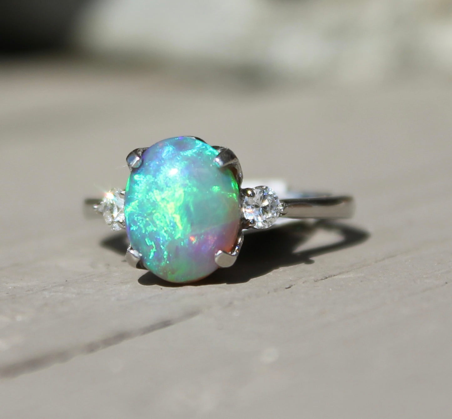 Platinum Black Opal & Diamond Ring