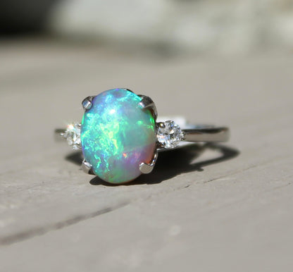 Platinum Black Opal & Diamond Ring