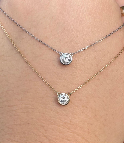 Diamond Bezel Necklace 14kwg
