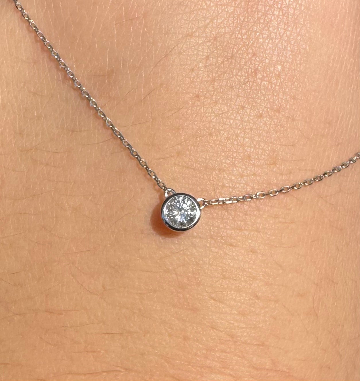 Diamond Bezel Necklace 14kwg