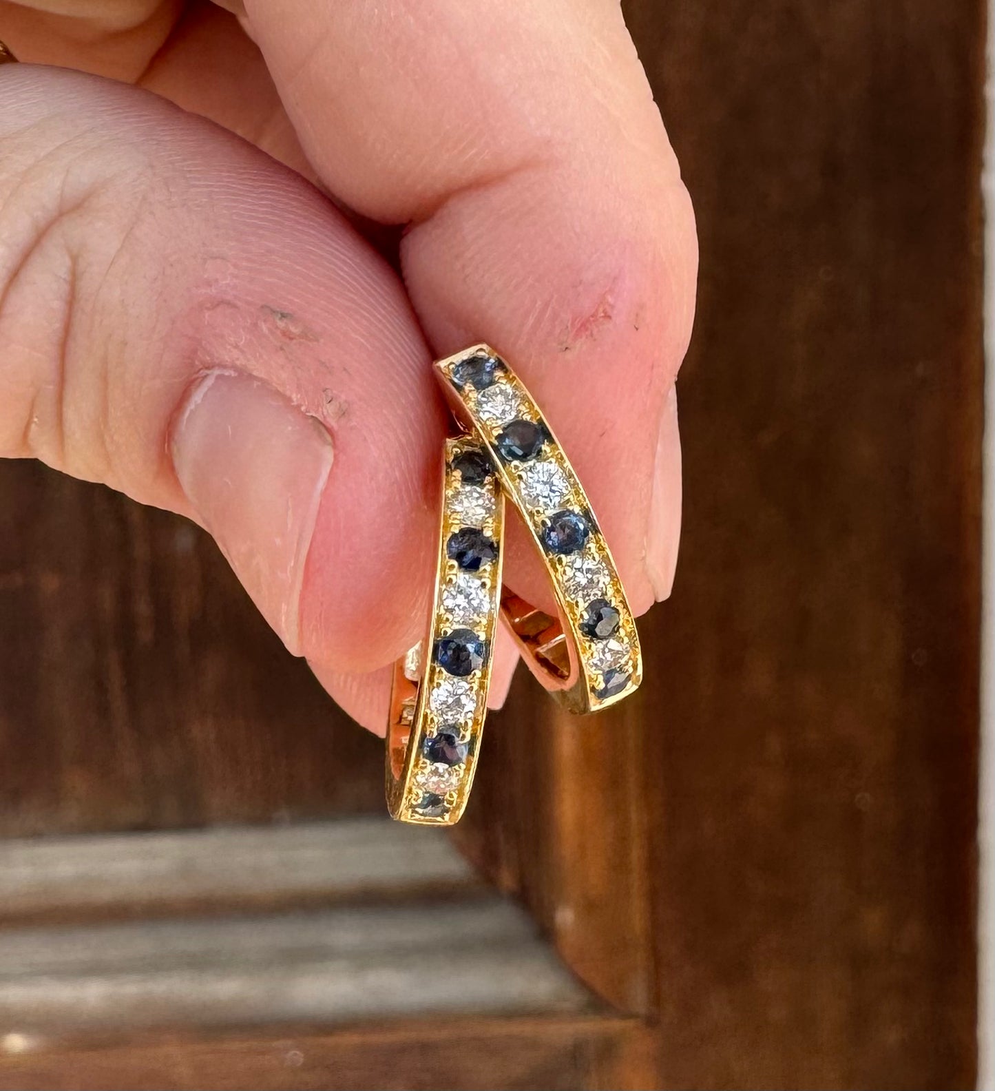 Sapphire Diamond Hoops 14kyg