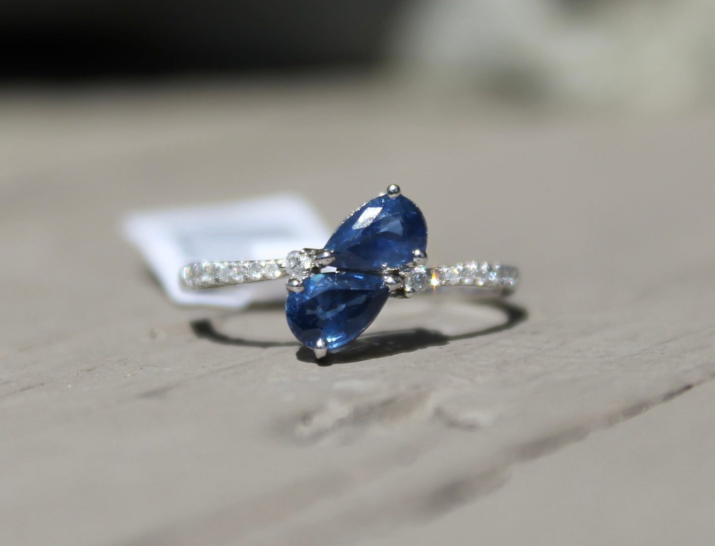 14kwg Sapphire .& Diamond Bypass Ring