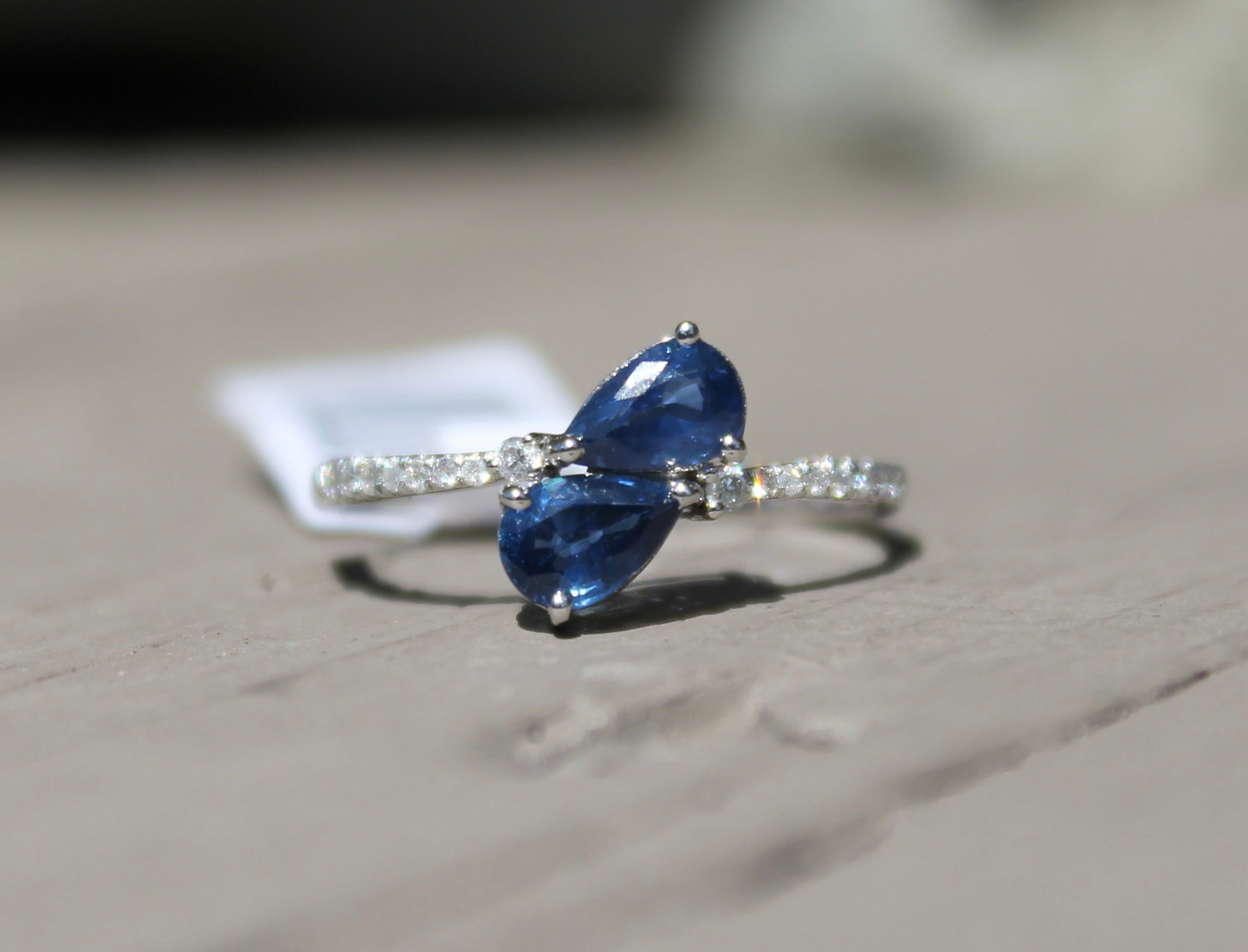 14kwg Sapphire .& Diamond Bypass Ring