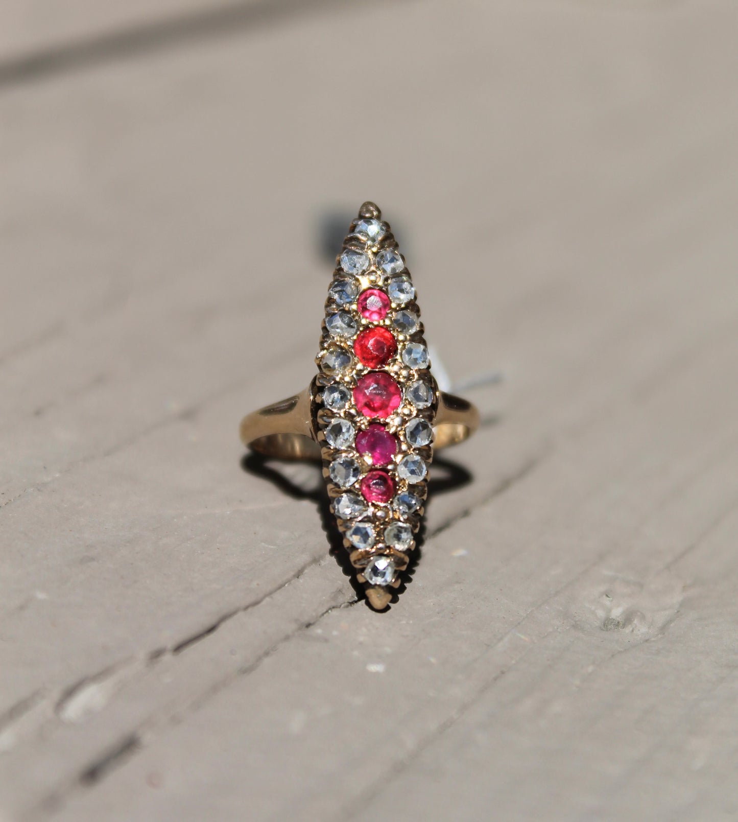 12ct Garnet Doublet & Rose Cut Dia Navette Ring