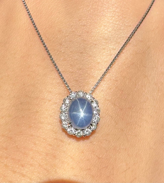 Star Sapphire & Diamond Platinum Necklace