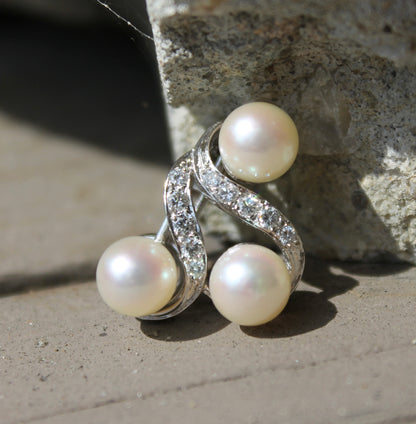 Fine 14kwg Akoya & Diamond Earrings