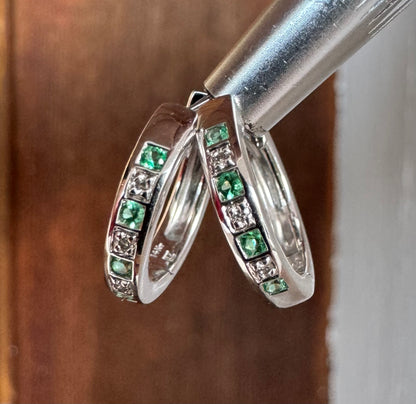 14kwg Emerald & Diamond Huggies