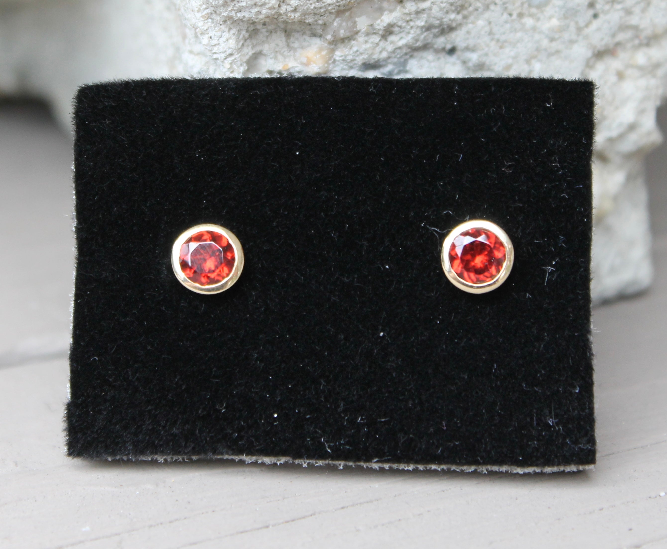 14ky Garnet Bezel Earrings
