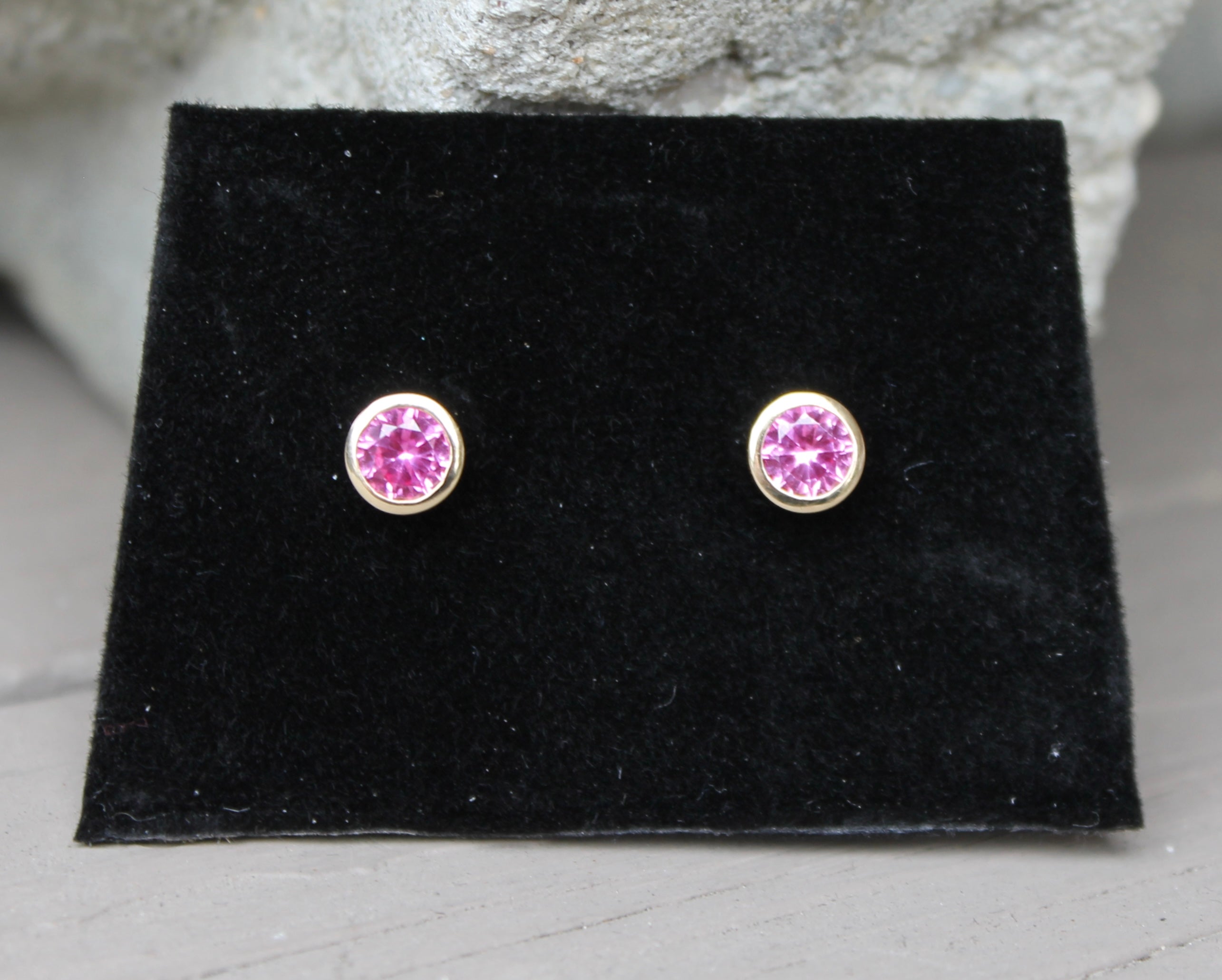 14ky Pink Corundum Bezel Earrings
