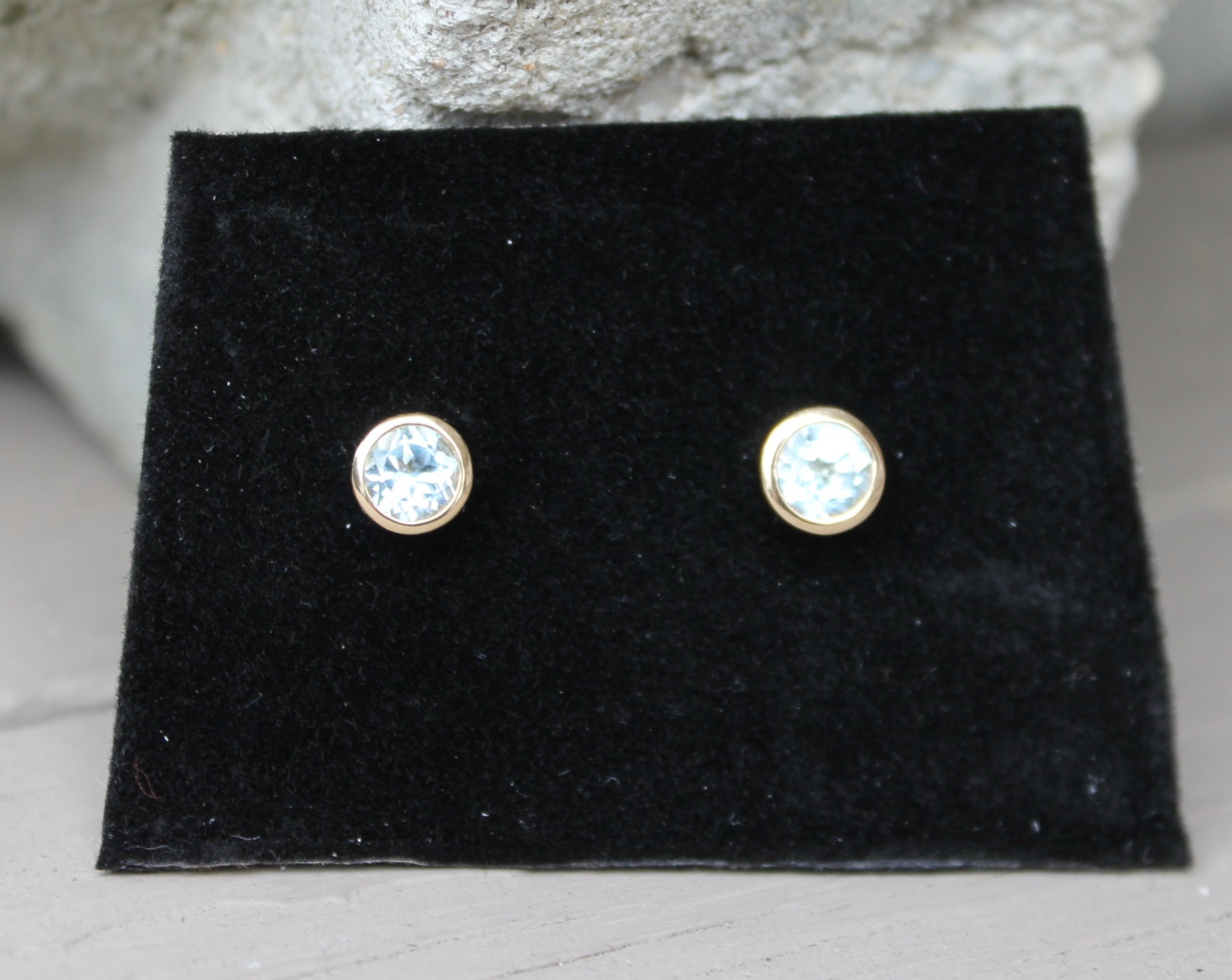 14ky Blue Topaz Bezel Earrings