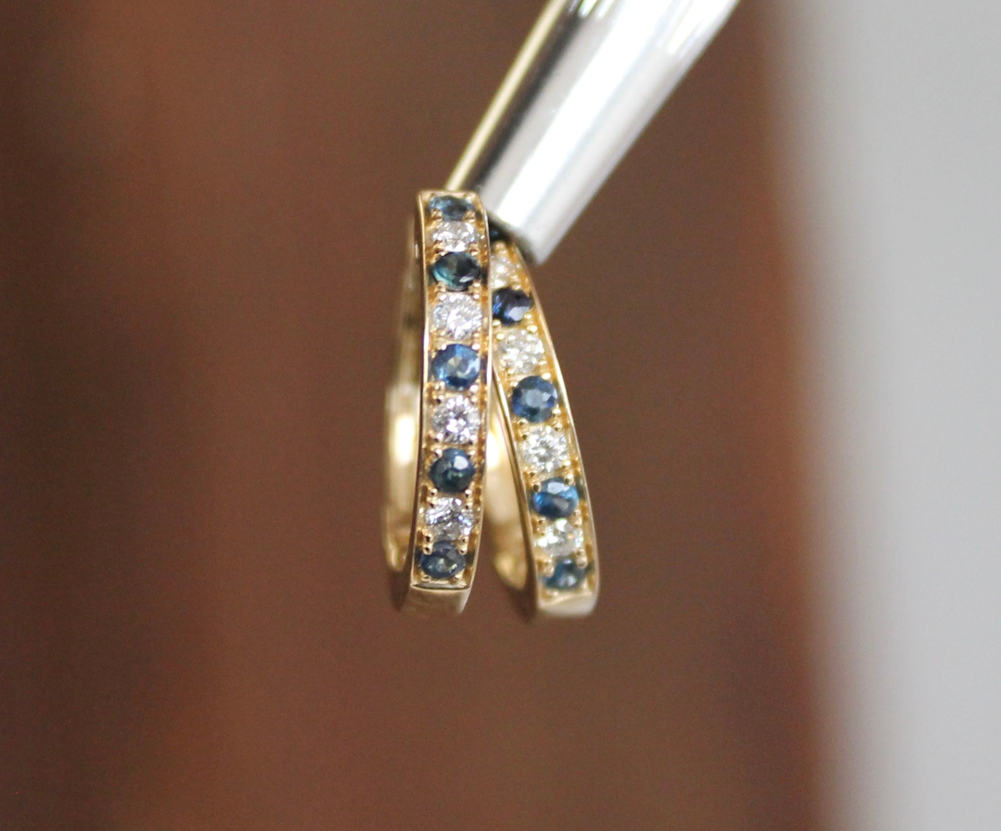 14kyg Sapphire & Diamond Hoops