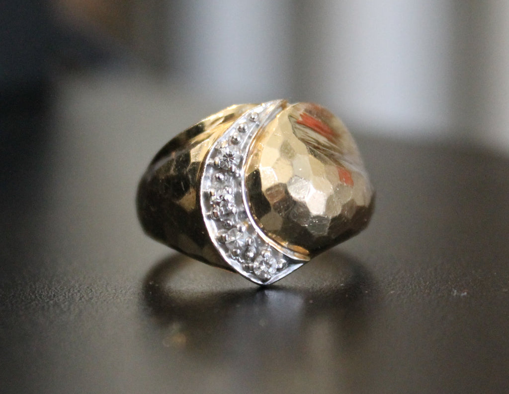 14ky Diamond Hammer Finish Ring