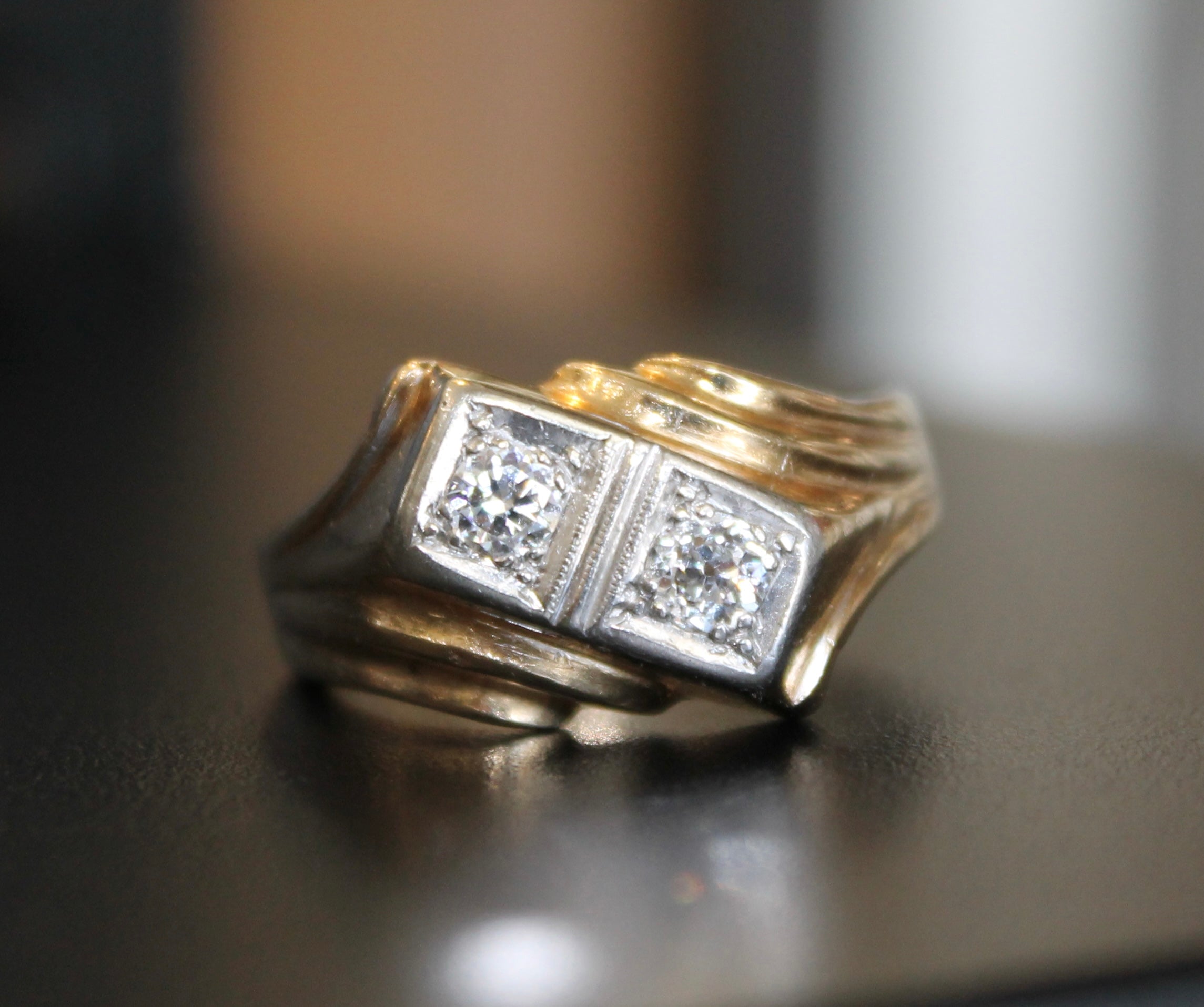 14ktt Old Mine & Old European Diamond Men's Ring