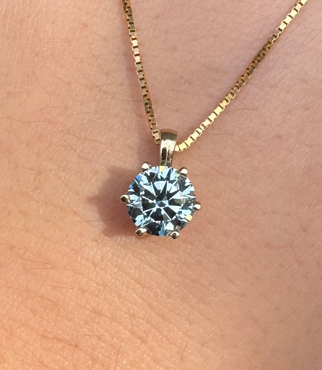 14kyg Blue Lab Grown Round Diamond Pendant