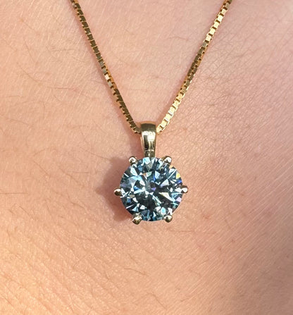 14kyg Blue Lab Grown Round Diamond Pendant