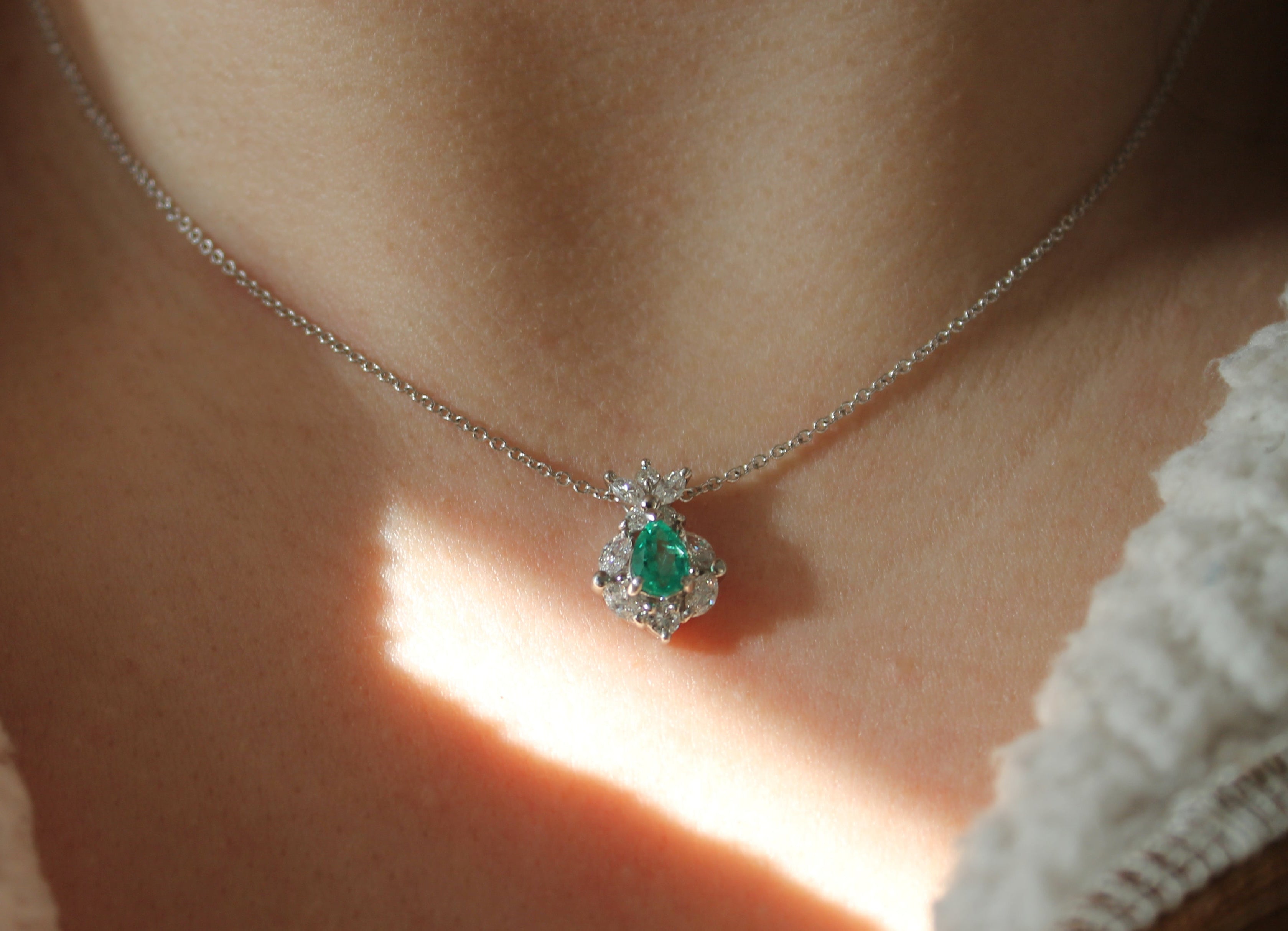 Platinum Emerald & Diamond Pendant
