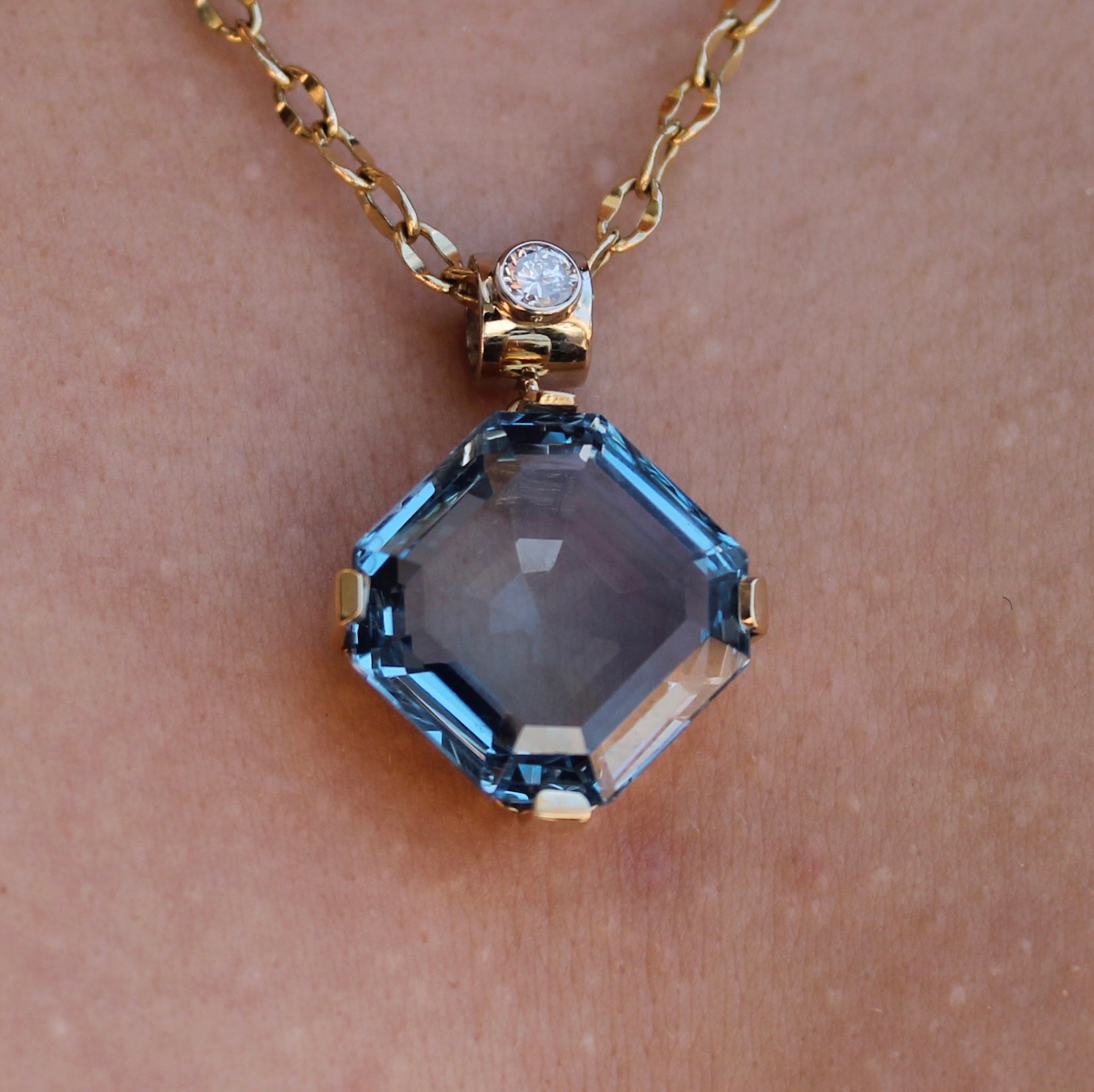 14ktt Blue Topaz & Diamond Pendant