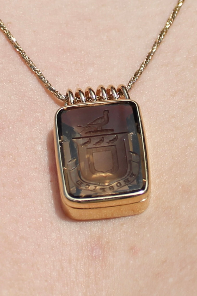 14ky Smokey Quartz Intaglio Pendant
