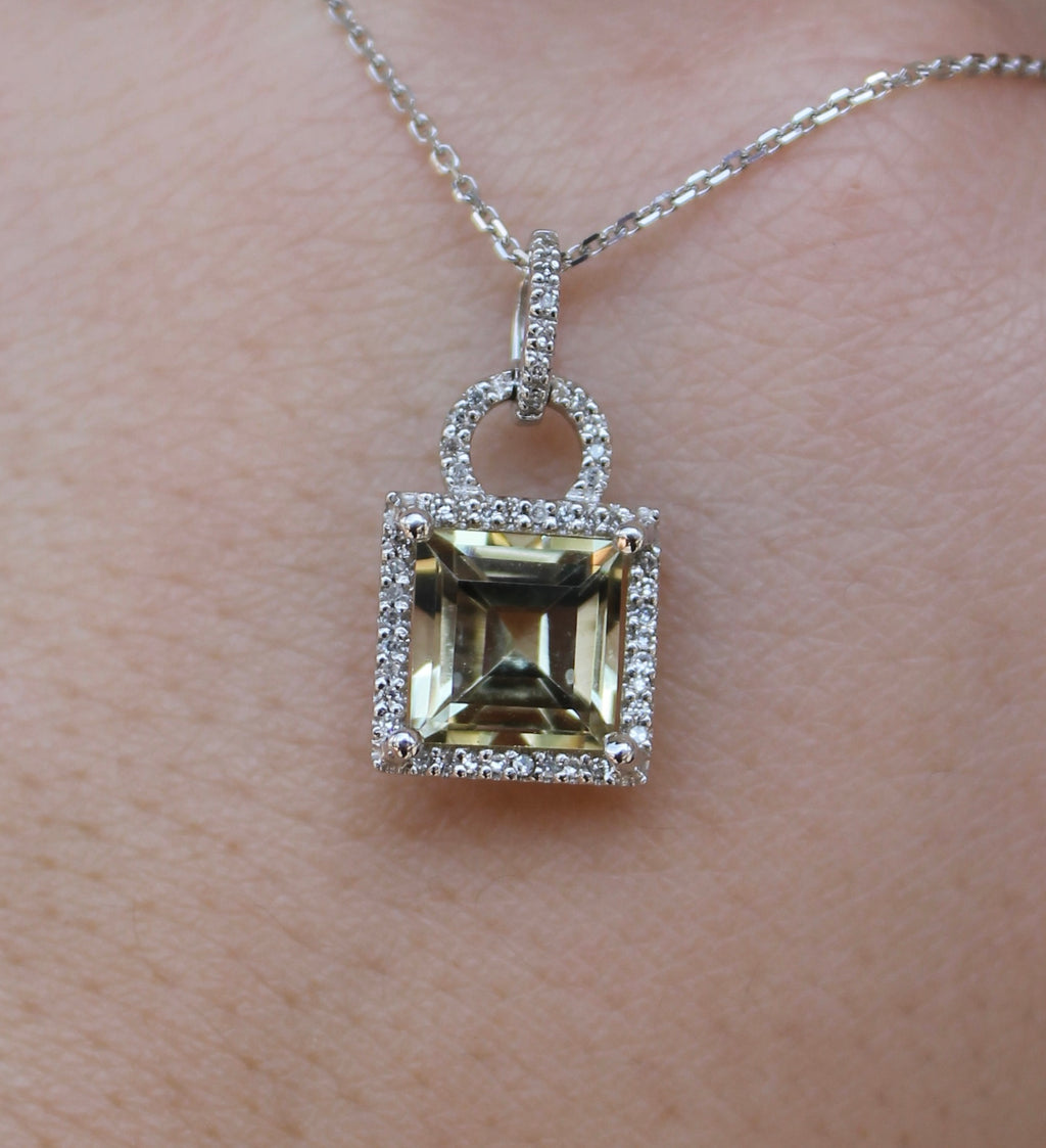 14kw Lemon Quartz & Diamond Pendant