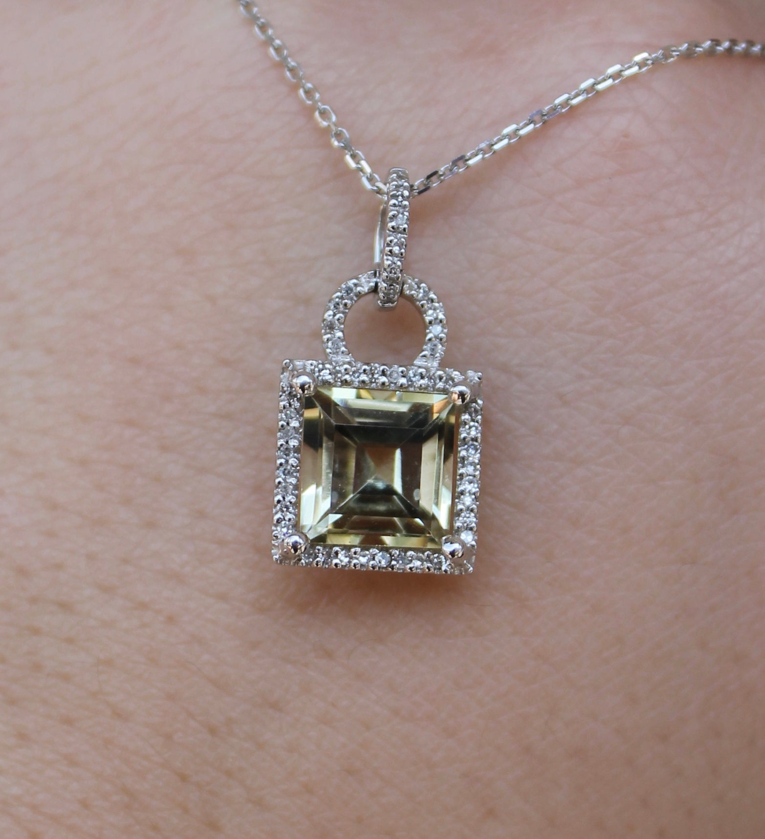14kw Lemon Quartz & Diamond Pendant