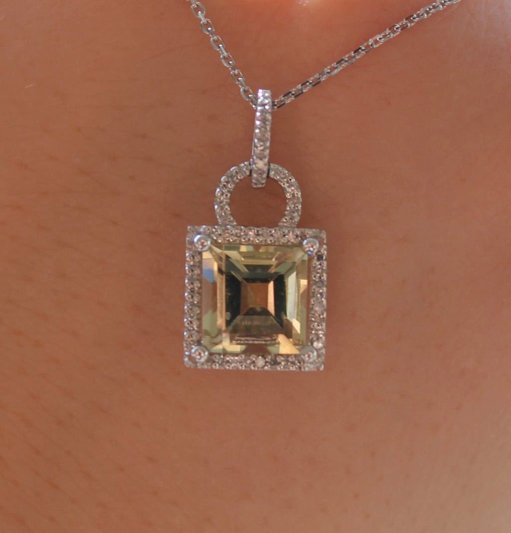 14kw Lemon Quartz & Diamond Pendant