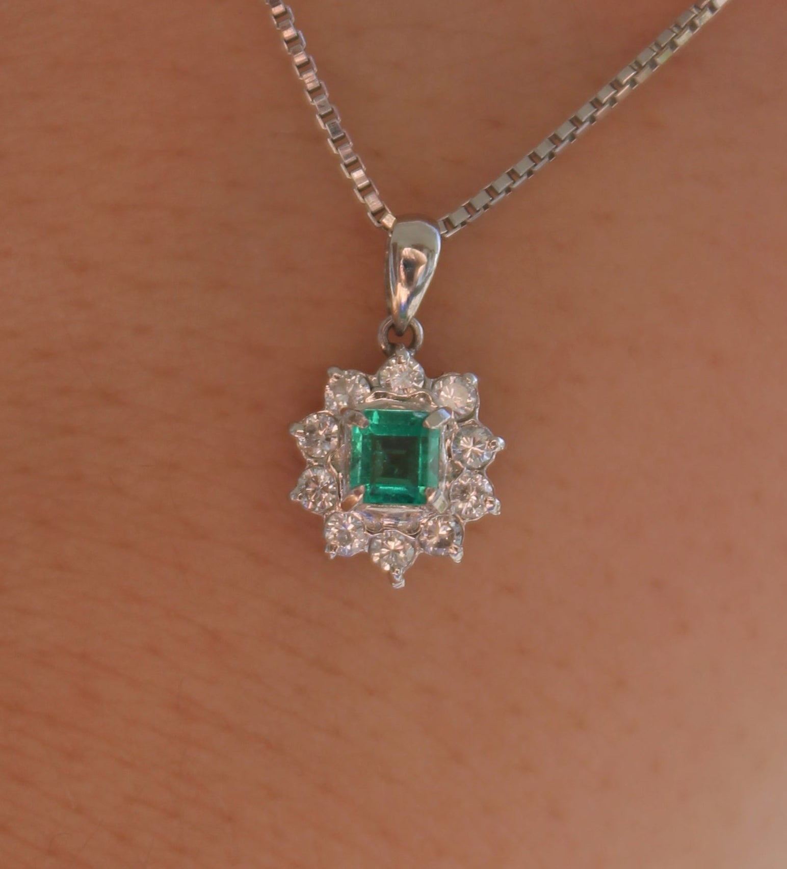 Platinum Emerald Diamond Necklace