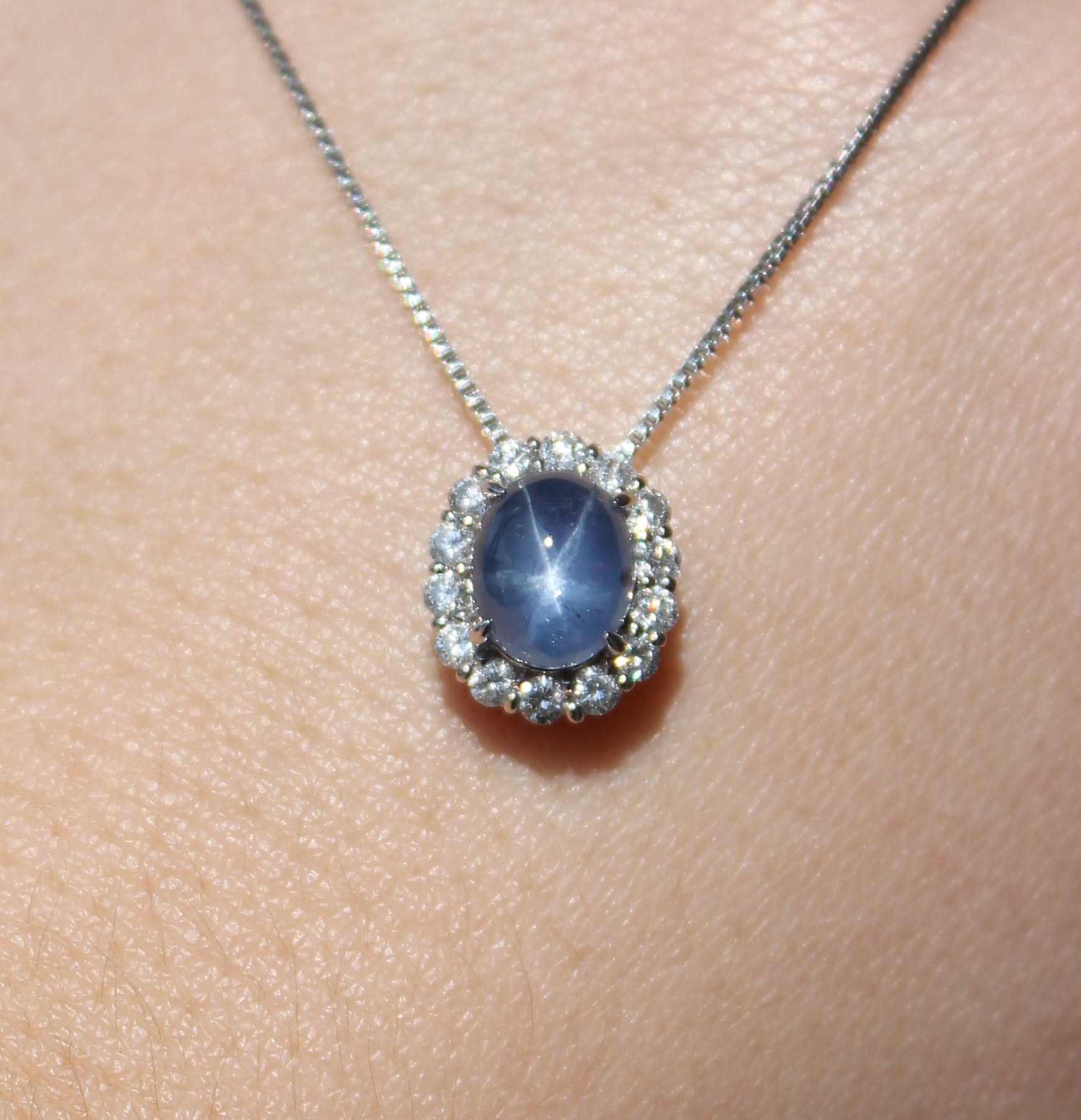 Star Sapphire & Diamond Platinum Necklace