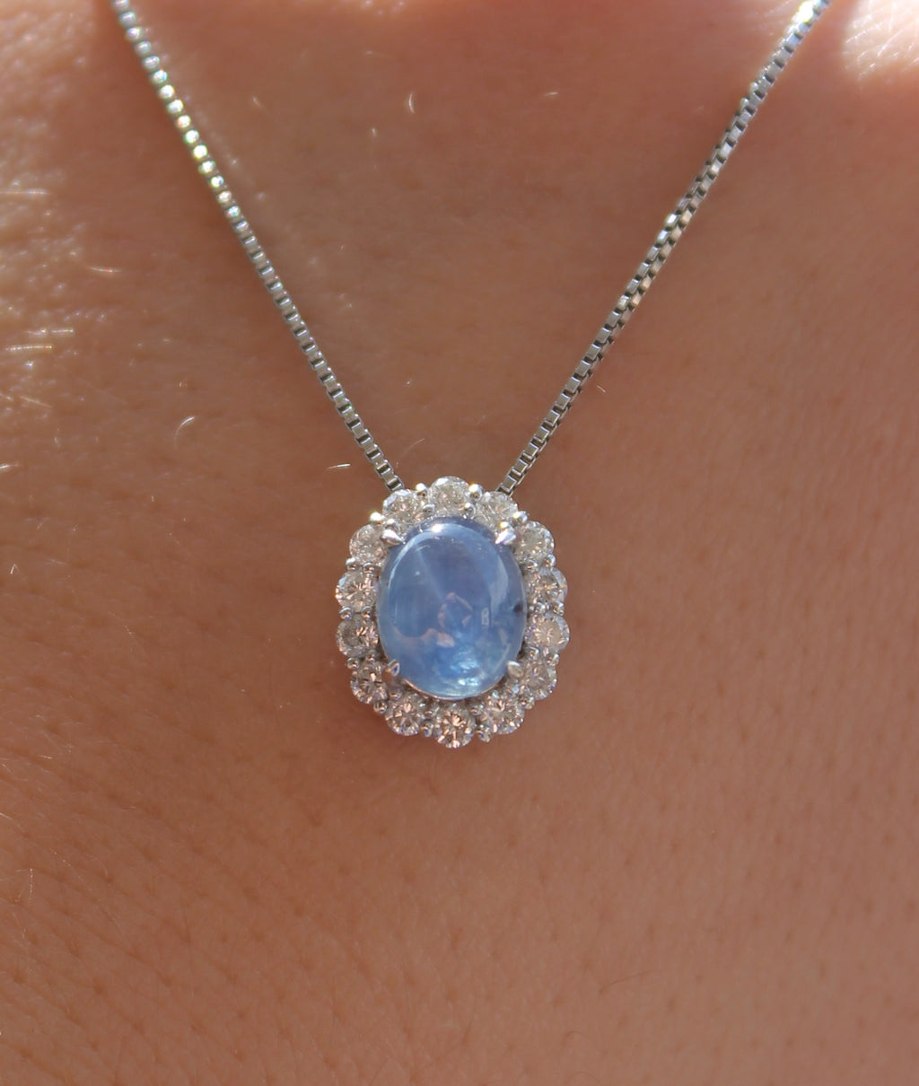 Star Sapphire & Diamond Platinum Necklace