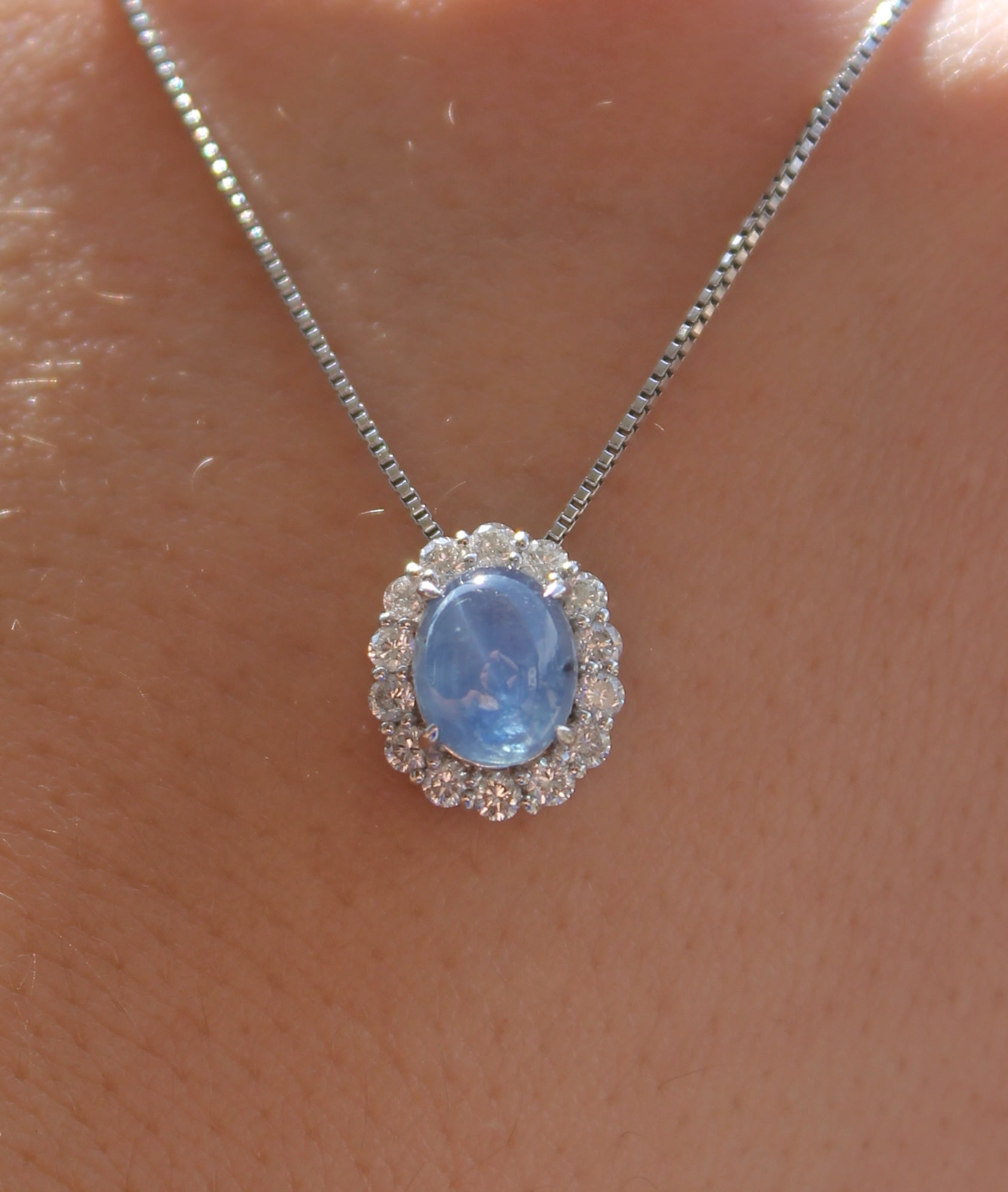 Star Sapphire & Diamond Platinum Necklace