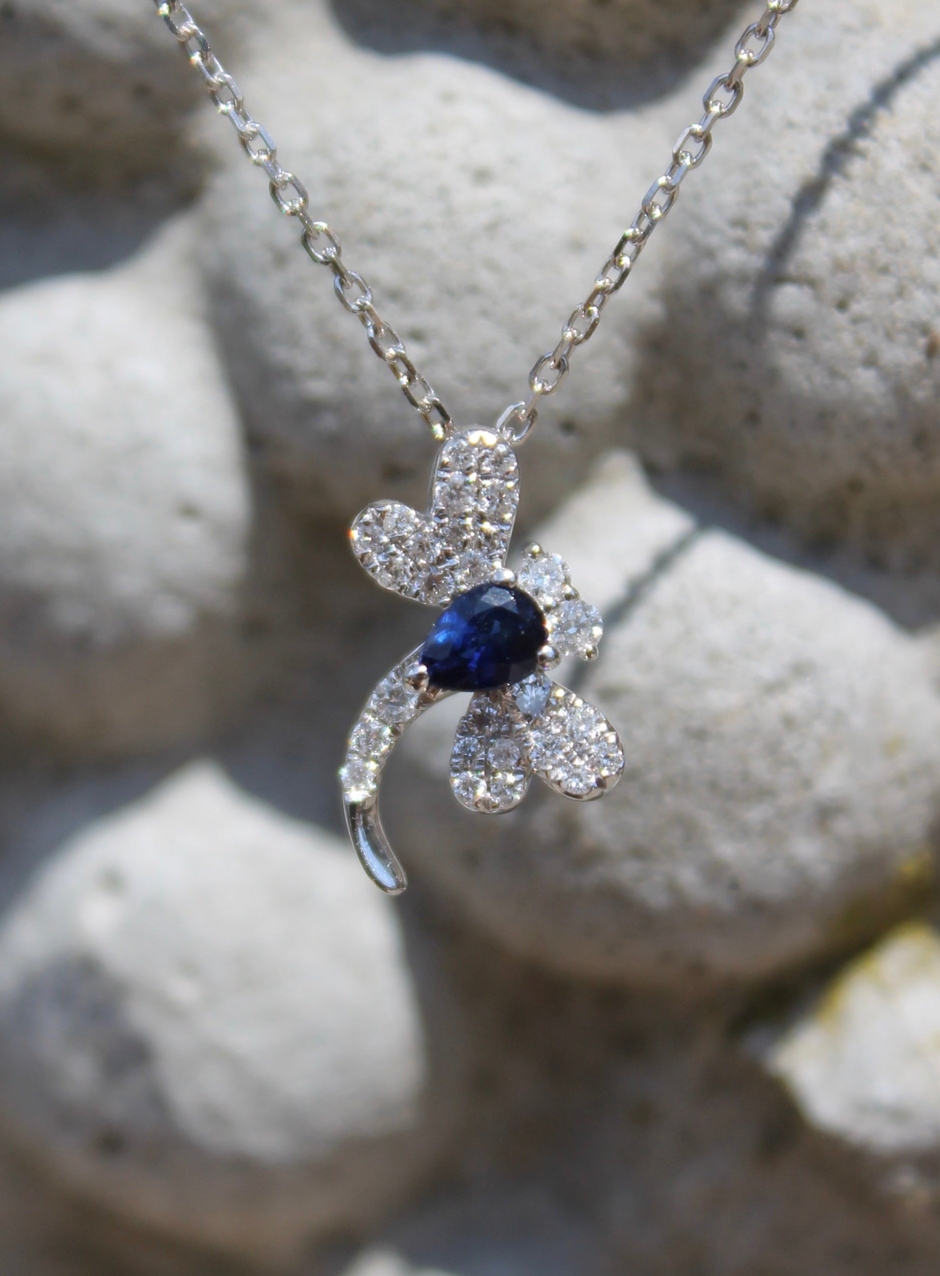 14kw Sapphire & Diamond Dragonfly Necklace